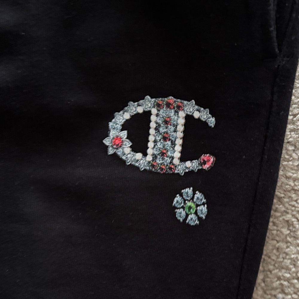 Champion Black Sweatpants with Limited Edition crystal Logo